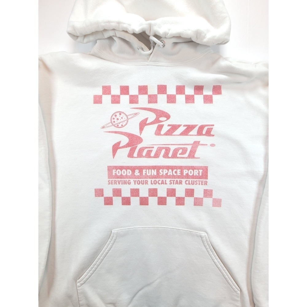 Pizza Planet Toy Story Mens L White Hoodie Disney Pixar Retro Graphic Pullover